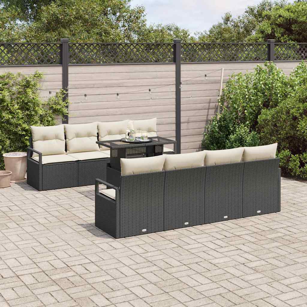 Gartensofa-set 9 stk. 6-Sitzanzahl Schwarz und Creme