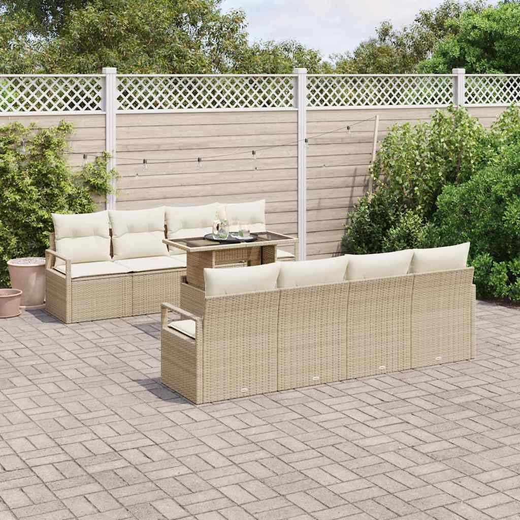 Gartensofa-set 9 stk. 6-Sitzanzahl Beige und Creme Poly-Rattan