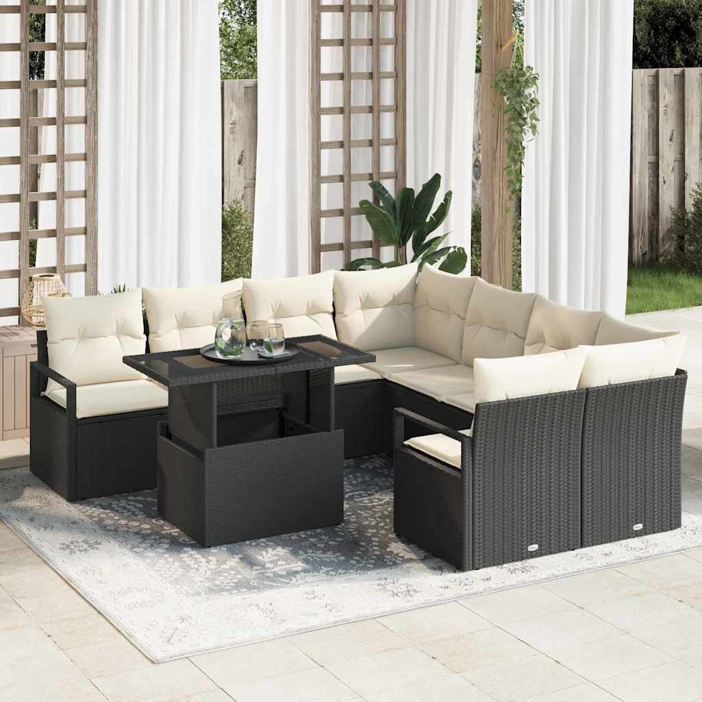 Gartensofa-set 9 stk. 8-Sitzanzahl Schwarz und Creme