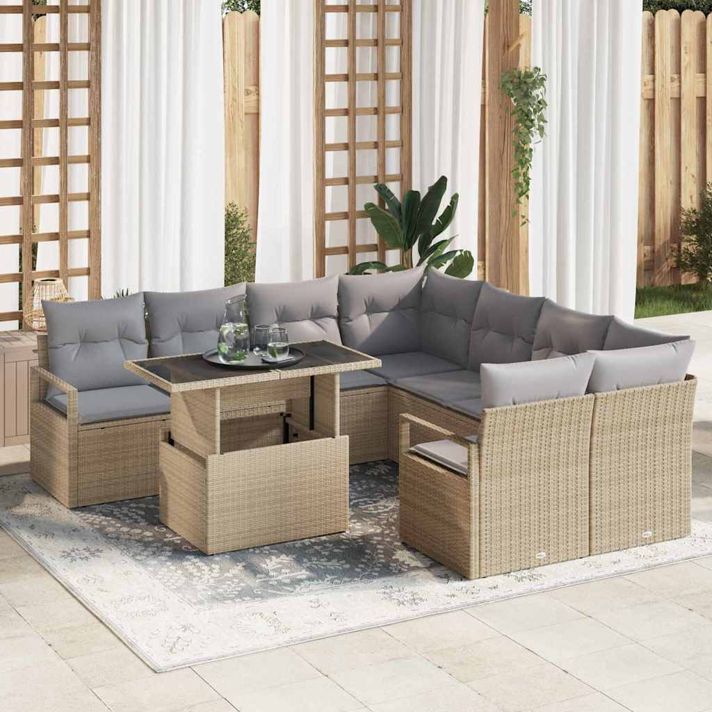 Gartensofa-set 9 stk. 8-Sitzanzahl Beige und Hellgrau