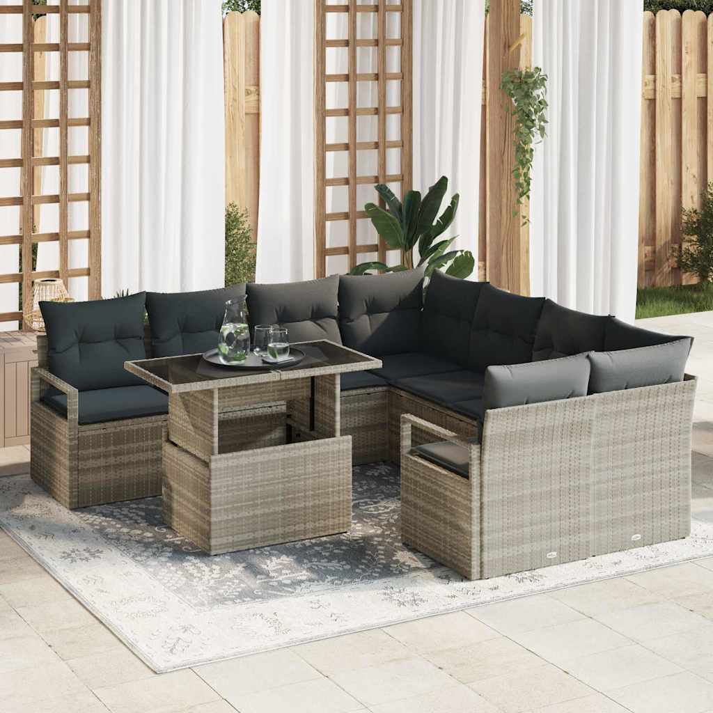 Gartensofa-set 9 stk. 8-Sitzanzahl Hellgrau Poly-Rattan