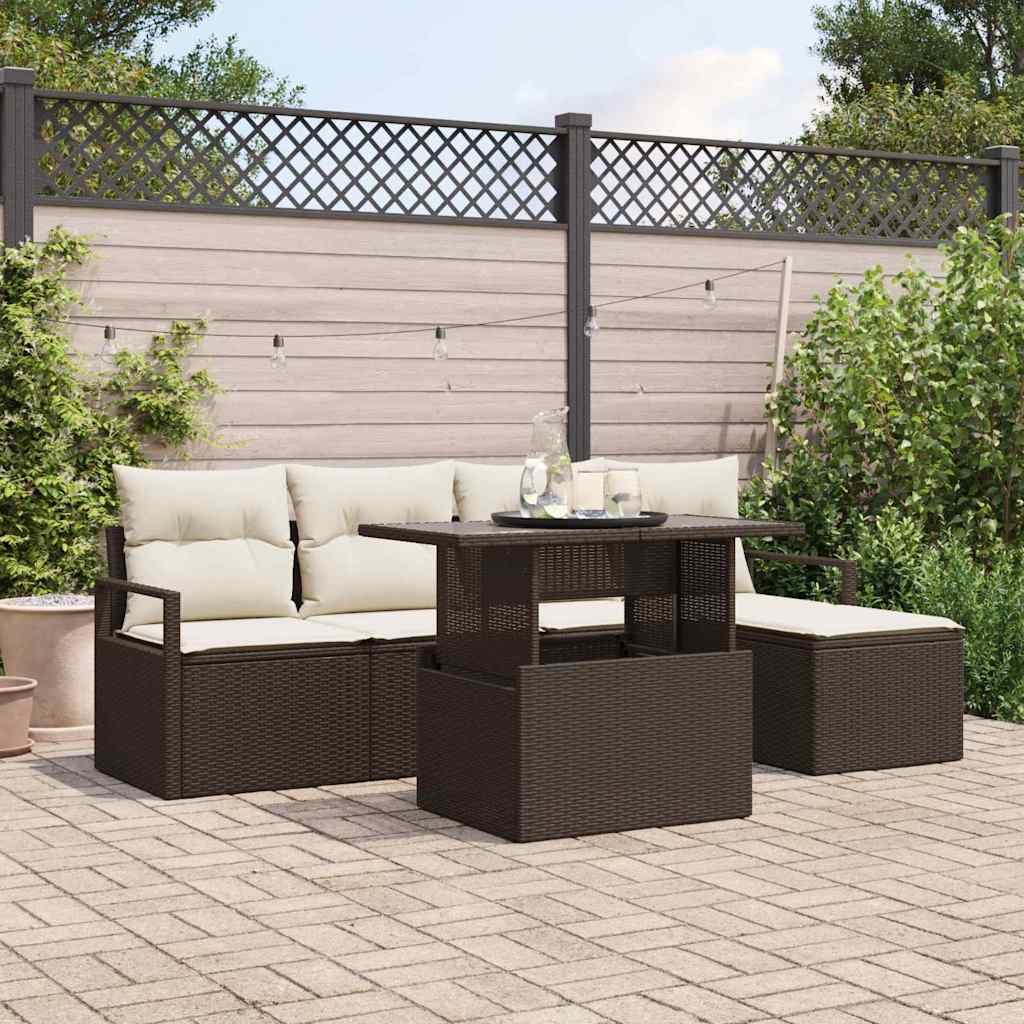 Gartensofa-set 6 stk. Braun und Creme Poly-Rattan