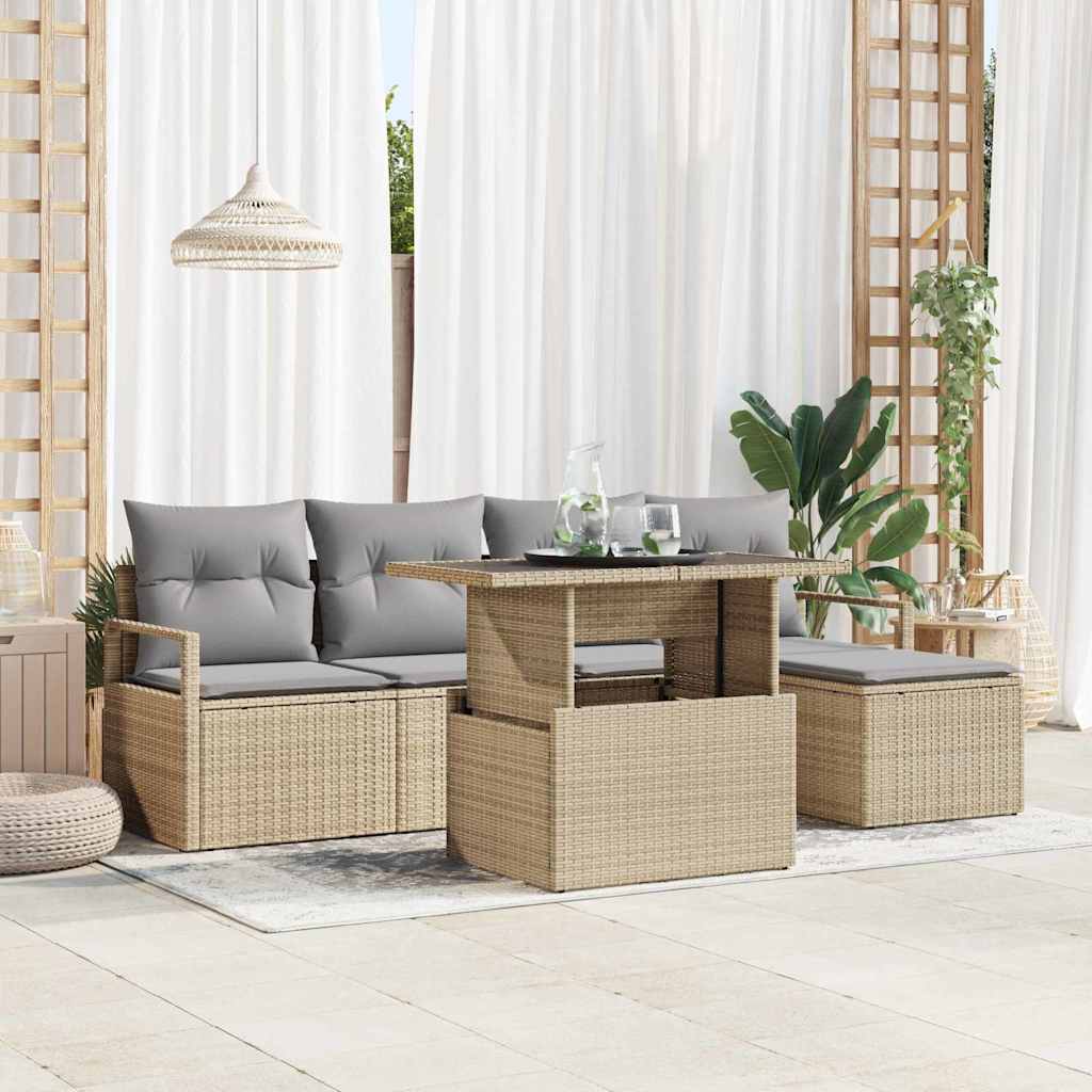 Gartensofa-set 6 stk. Beige und Hellgrau Poly-Rattan