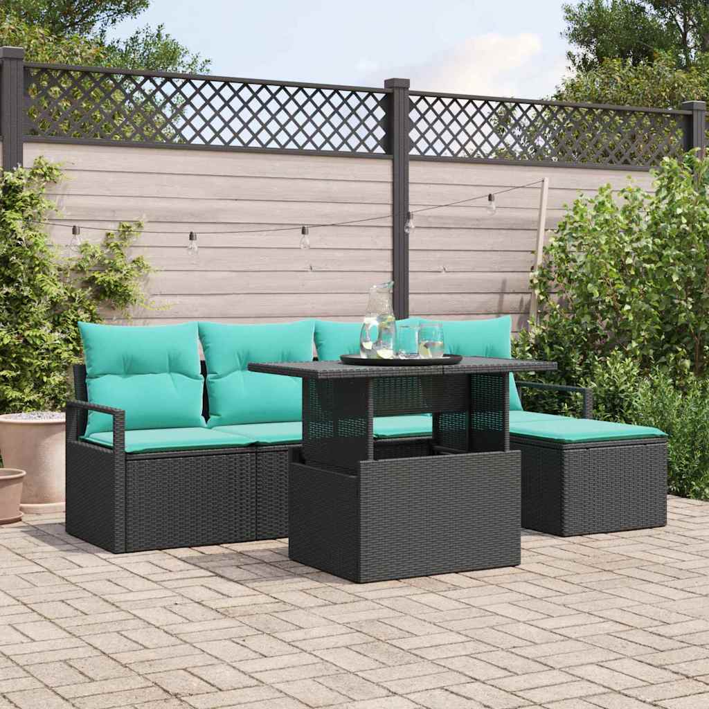 Gartensofa-set 6 stk. Schwarz und Blau Poly-Rattan