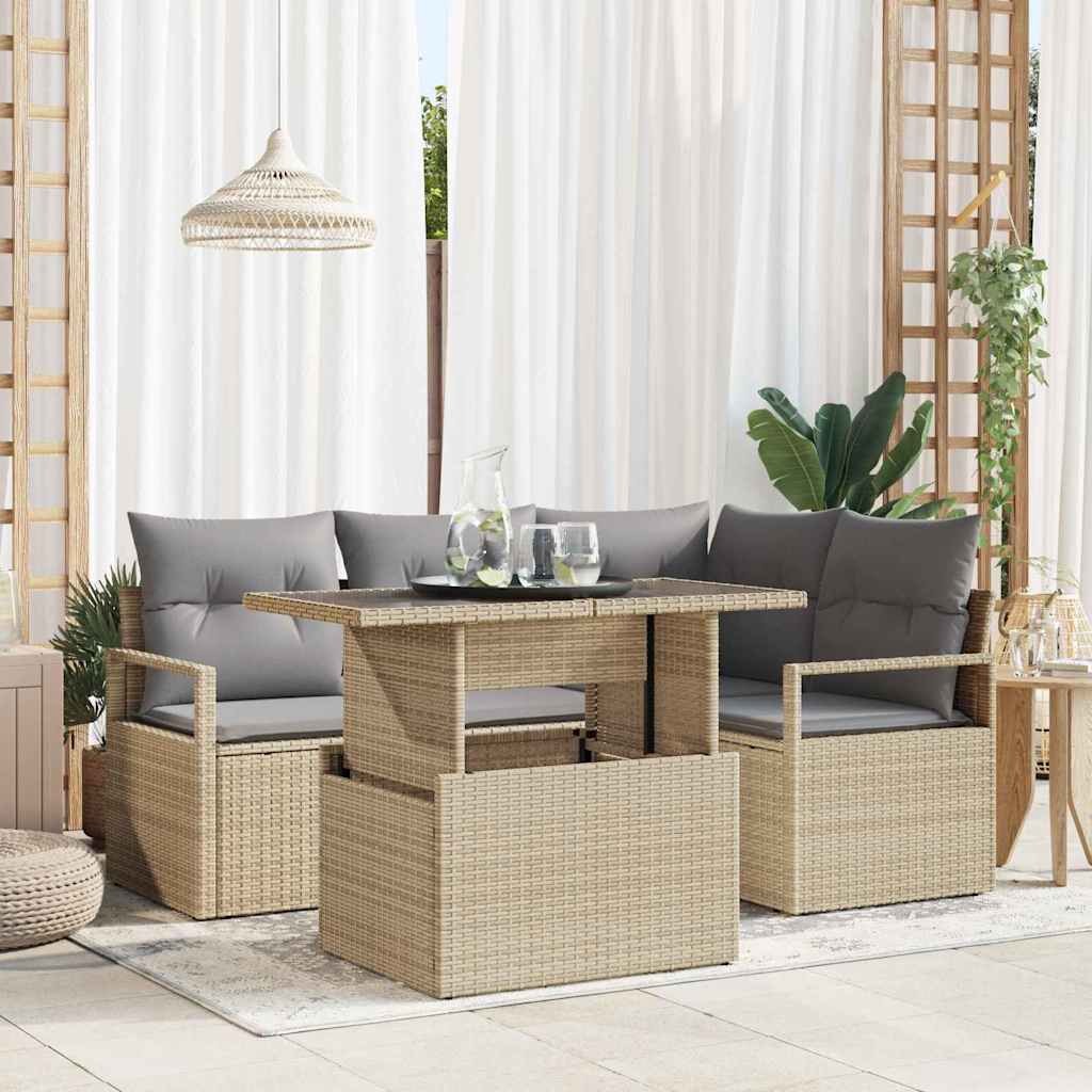 Gartensofa-set 5 stk. 4-Sitzanzahl Beige und Hellgrau