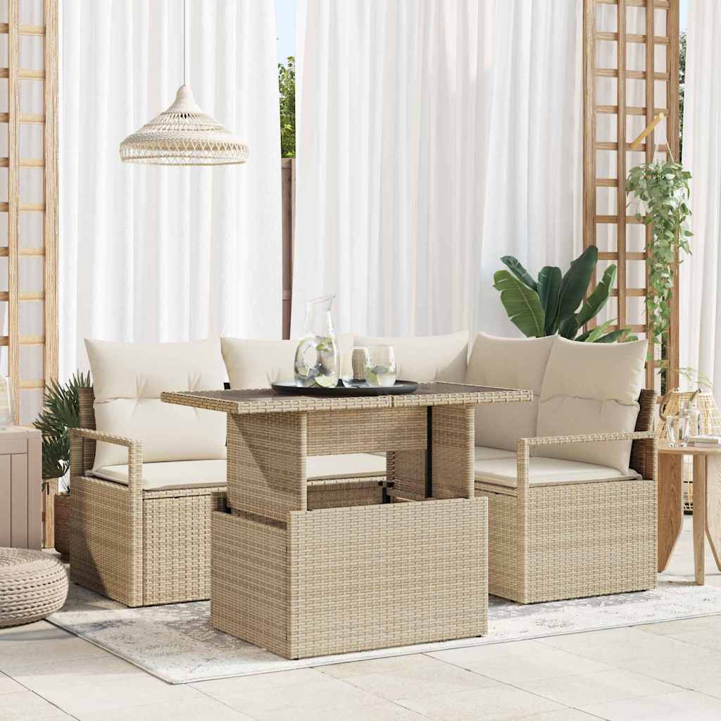 Gartensofa-set 5 stk. 4-Sitzanzahl Beige und Creme Poly-Rattan