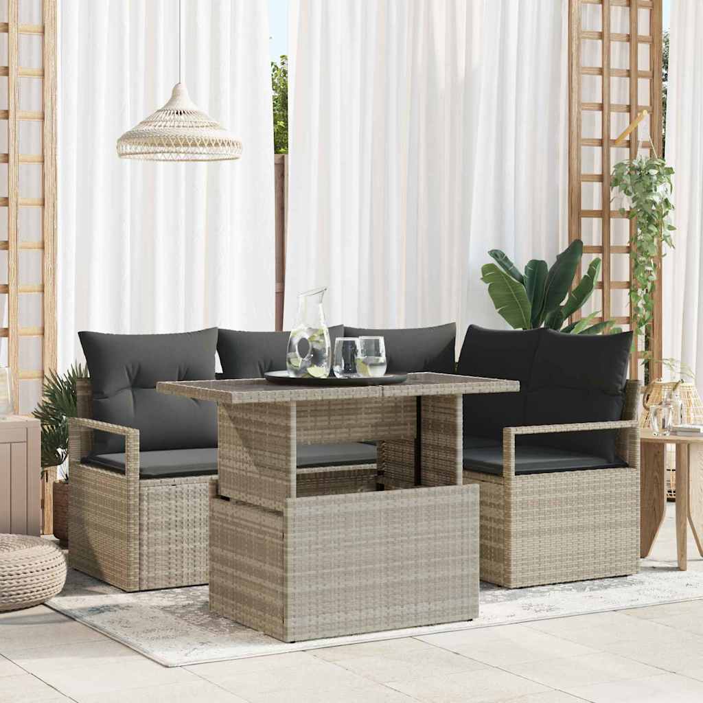 Gartensofa-set 5 stk. 4-Sitzanzahl Hellgrau Poly-Rattan