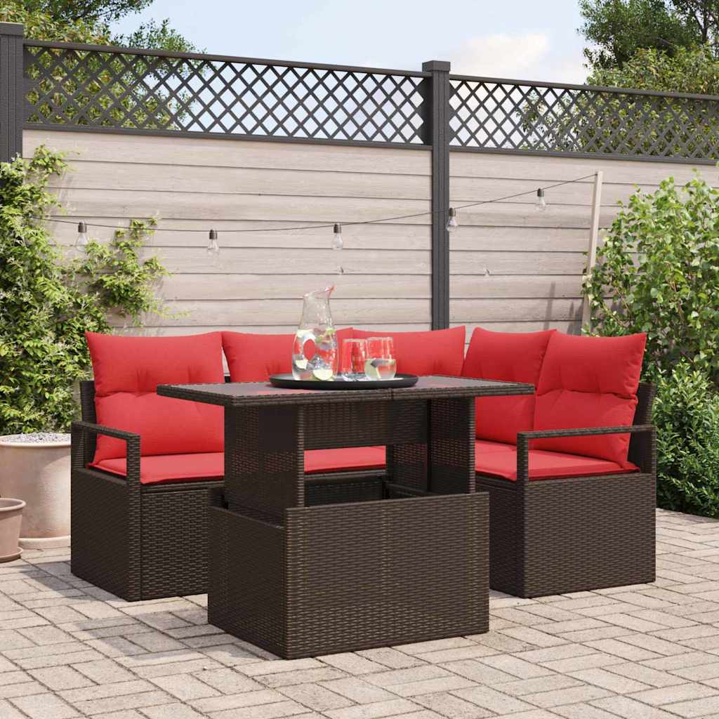 Gartensofa-set 5 stk. 4-Sitzanzahl Braun und Rot Poly-Rattan