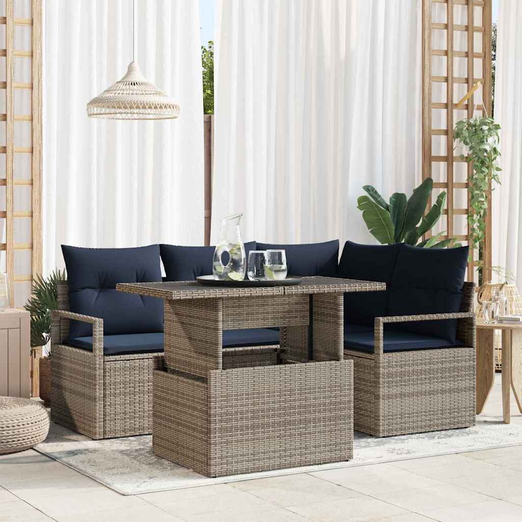 Gartensofa-set 5 stk. 4-Sitzanzahl Grau und Marineblau