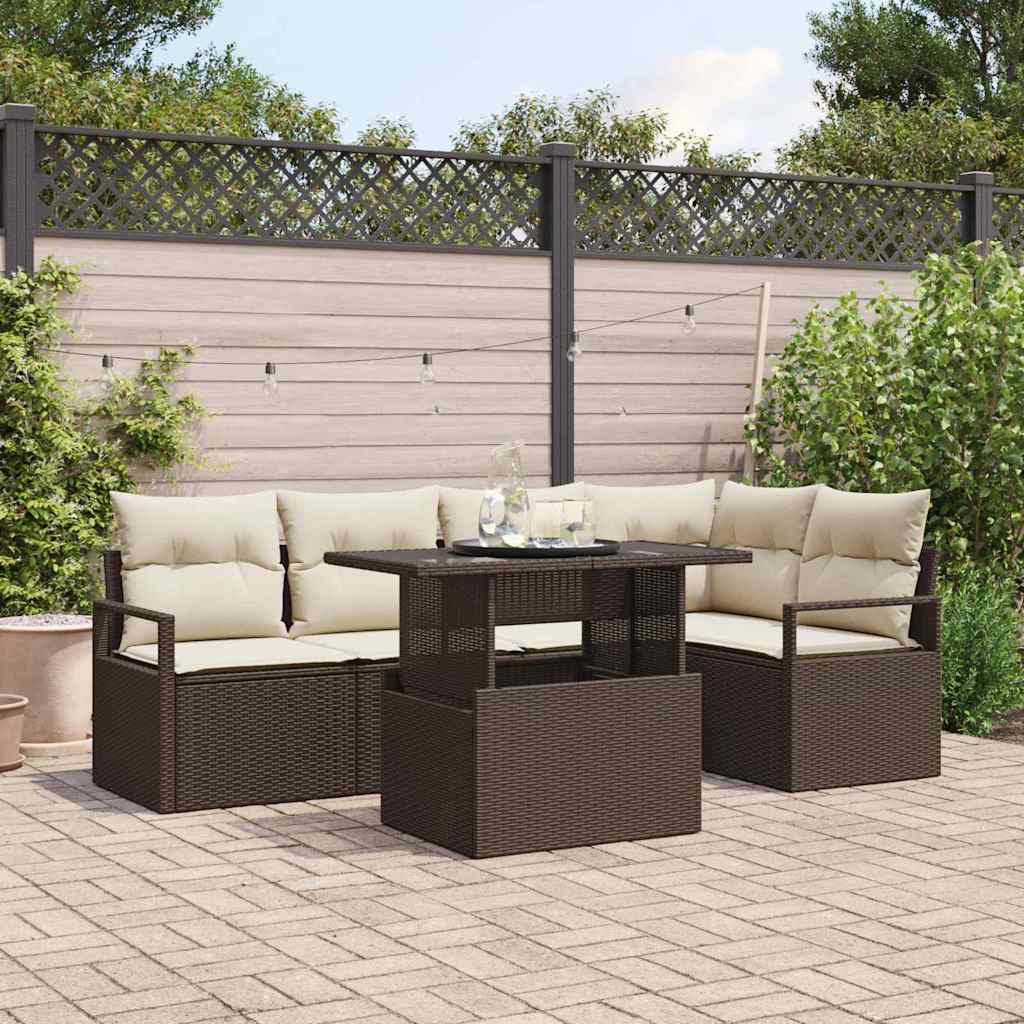 Gartensofa-set 6 stk. 5-Sitzanzahl Braun und Creme Poly-Rattan