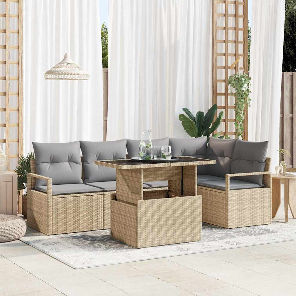 Gartensofa-set 6 stk. 5-Sitzanzahl Beige und Hellgrau