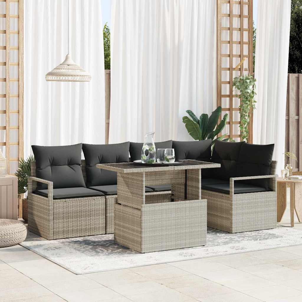 Gartensofa-set 6 stk. 5-Sitzanzahl Hellgrau Poly-Rattan