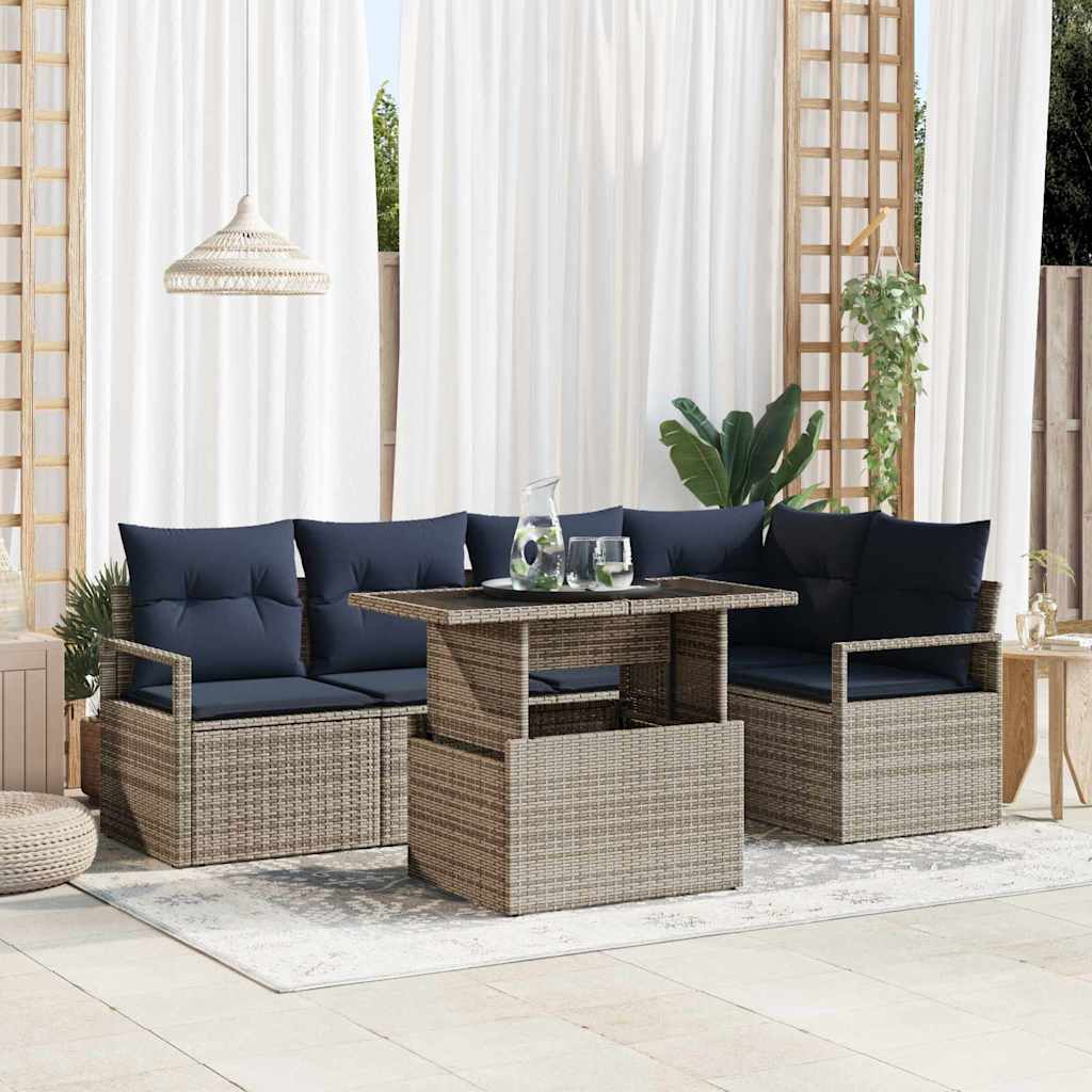 Gartensofa-set 6 stk. 5-Sitzanzahl Grau und Marineblau