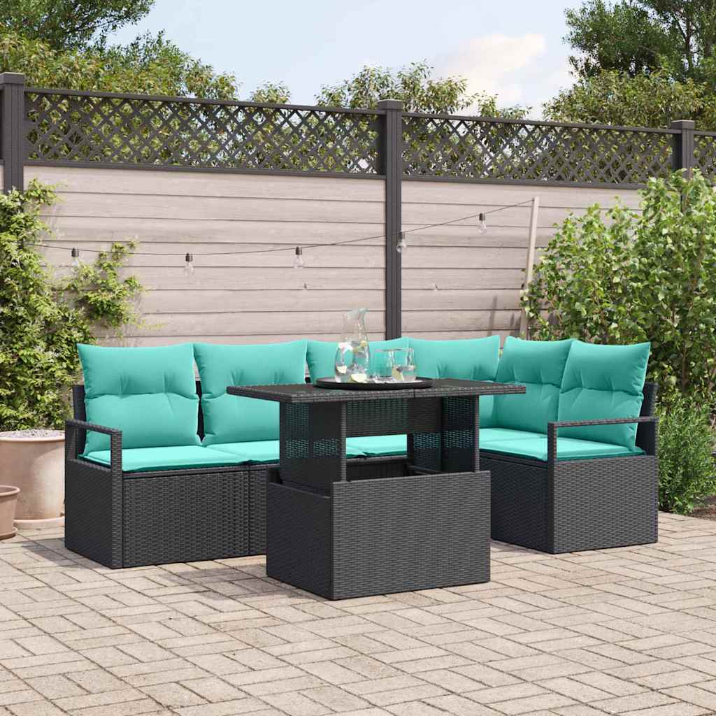 Gartensofa-set 6 stk. 5-Sitzanzahl Schwarz und Blau Poly-Rattan