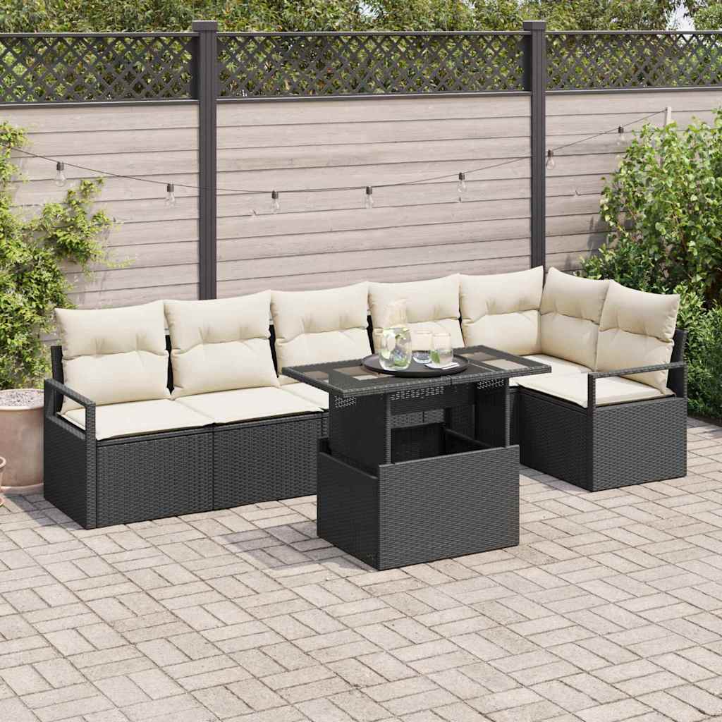 Gartensofa-set 7 stk. Schwarz Poly-Rattan