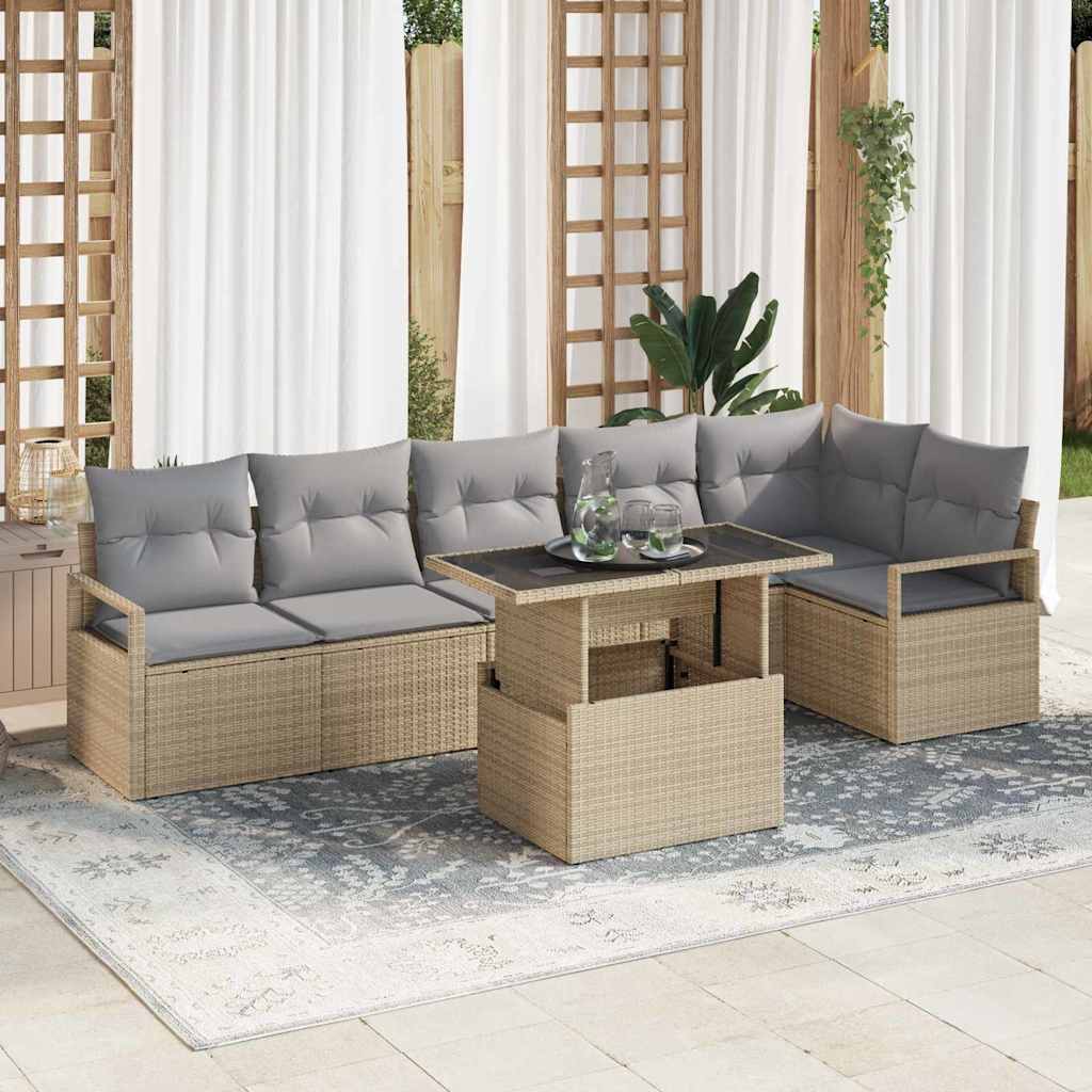 Gartensofa-set 7 stk. Beige Poly-Rattan