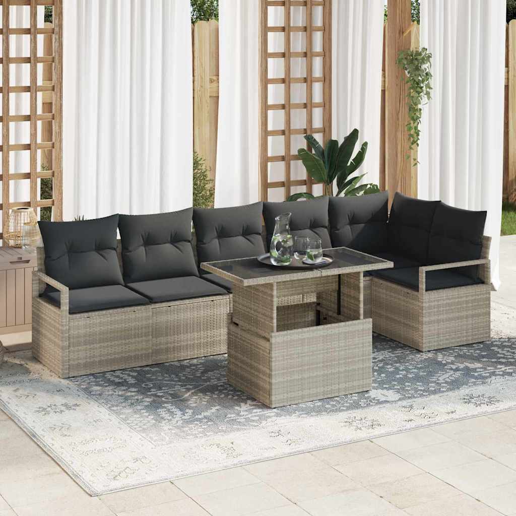 Gartensofa-set 7 stk. Hellgrau Poly-Rattan