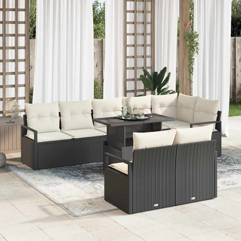 Gartensofa-set 9 Stk. 8-Sitzanzahl Schwarz und Creme