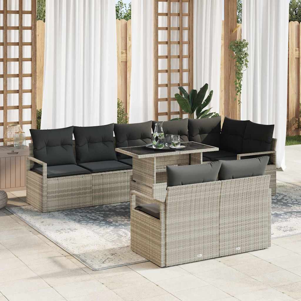 Gartensofa-set 9 Stk. 8-Sitzanzahl Hellgrau Poly-Rattan