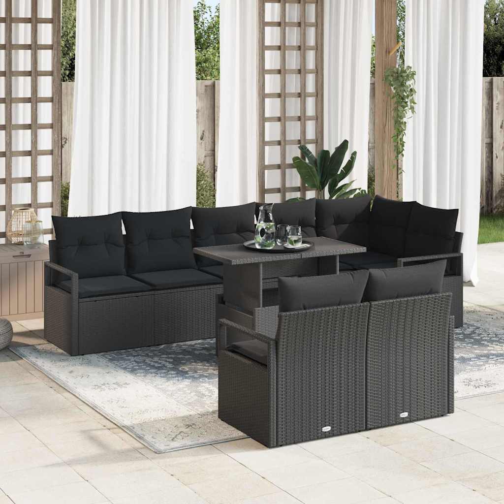 Gartensofa-set 9 Stk. 8-Sitzanzahl Schwarz Poly-Rattan