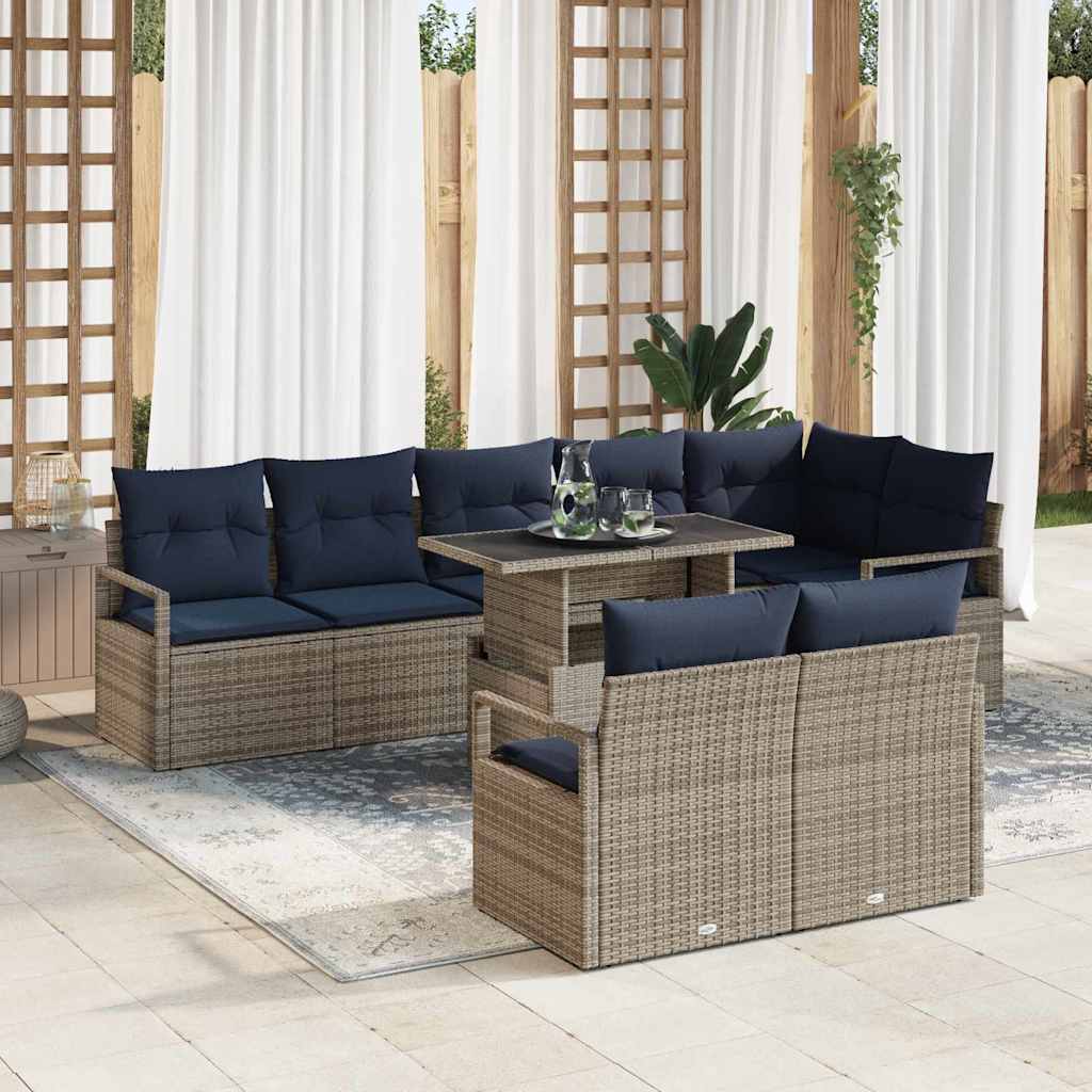 Gartensofa-set 9 stk. 8-Sitzanzahl Grau und Marineblau
