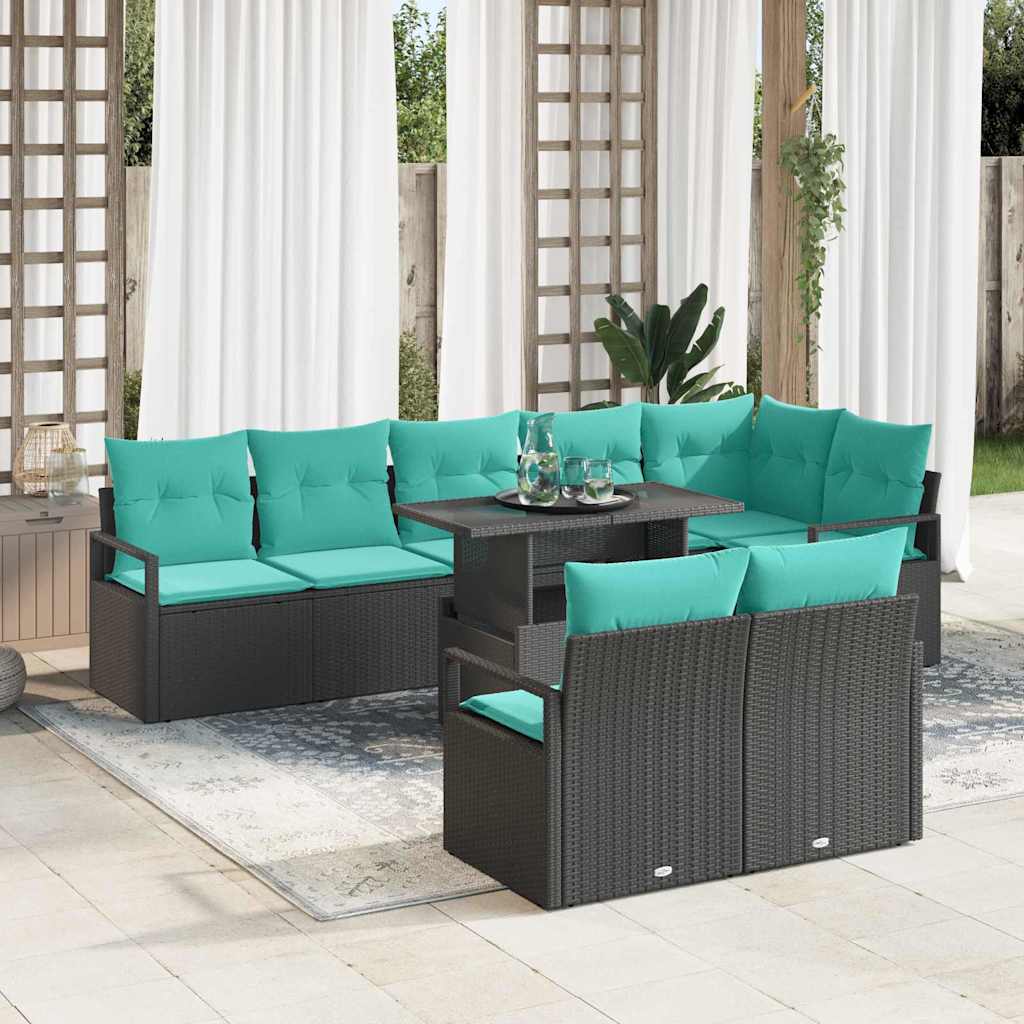 Gartensofa-set 9 stk. 8-Sitzanzahl Schwarz und Blau Poly-Rattan