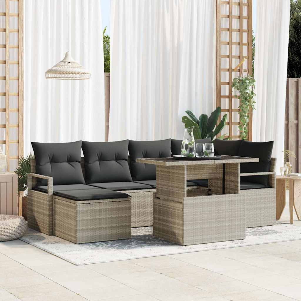 Gartensofa-set 7 stk. Hellgrau Poly-Rattan