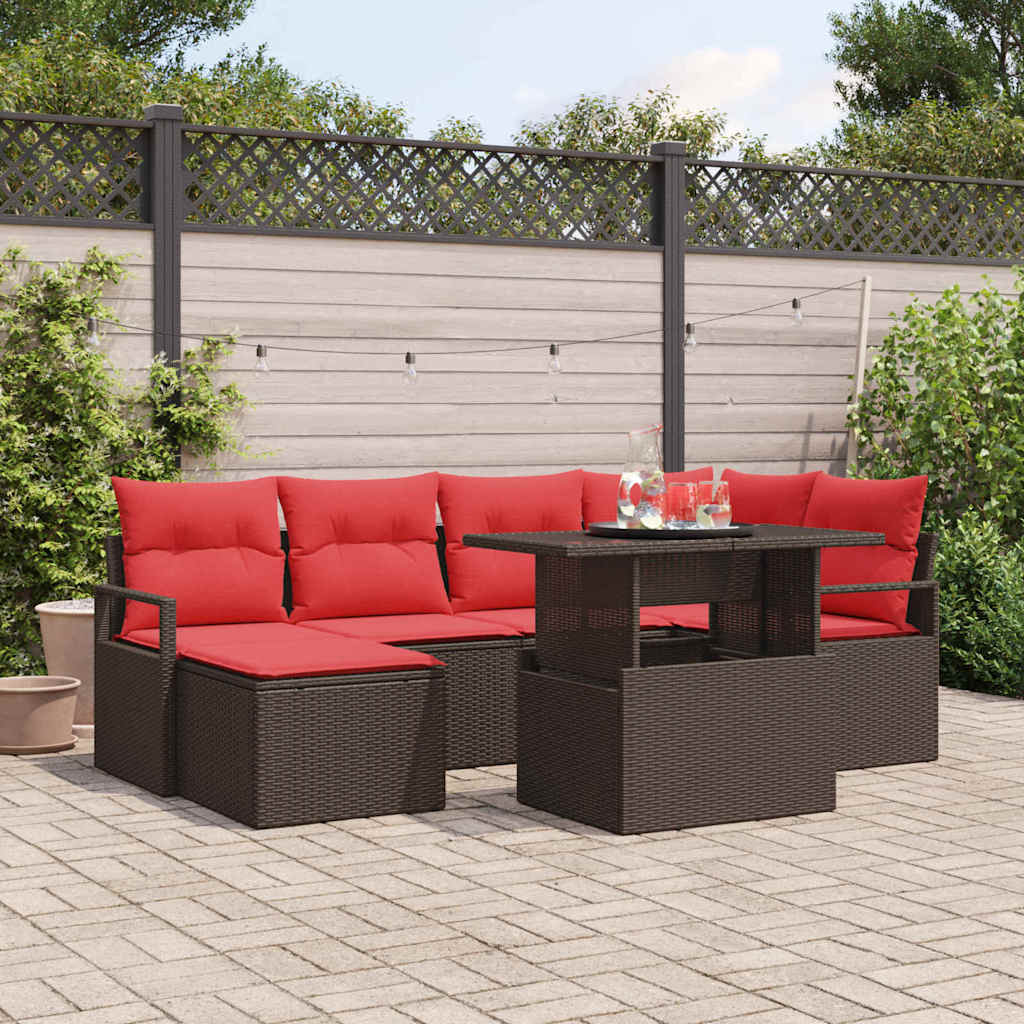 Gartensofa-set 7 stk. Braun und Rot Poly Rattan