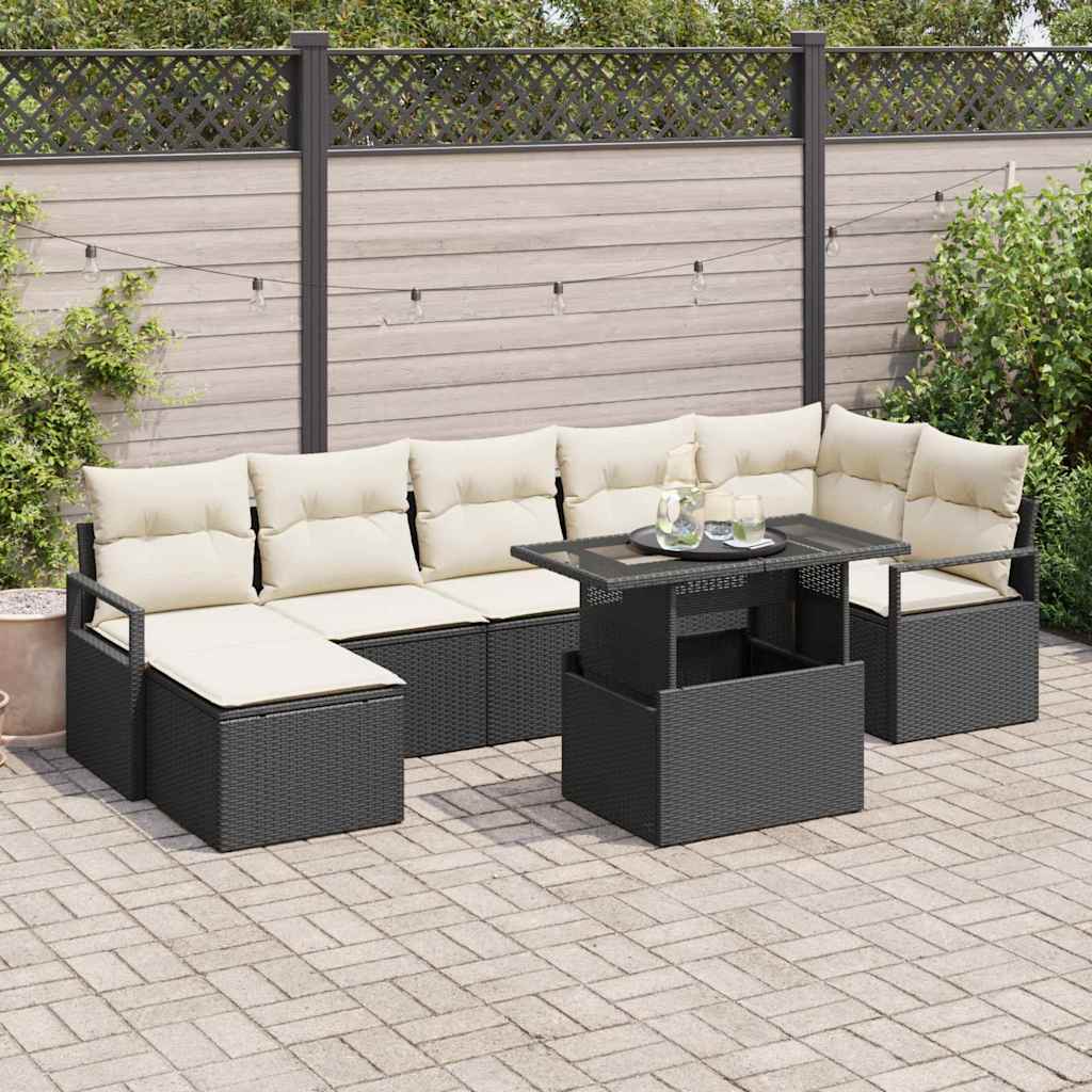Gartensofa-set 8 stk. Schwarz und Creme Poly-Rattan