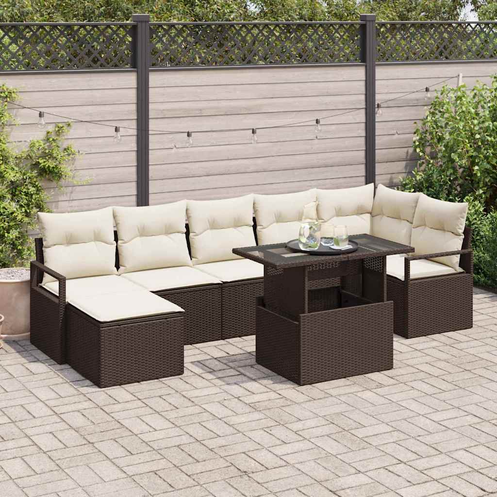 Gartensofa-set 8 stk. Braun und Creme Poly-Rattan