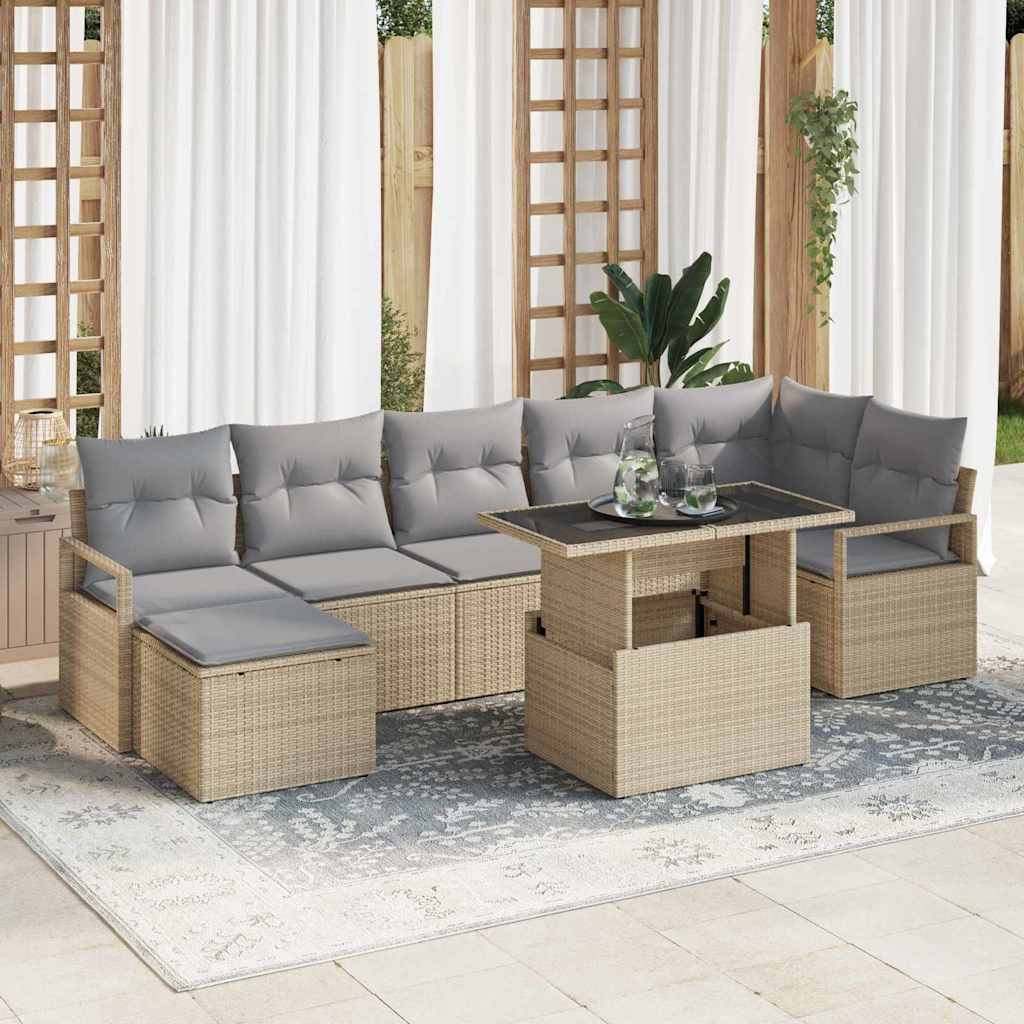 Gartensofa-set 8 stk. Beige und Hellgrau Poly-Rattan