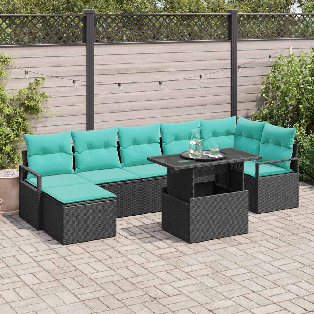 Gartensofa-set 8 stk. Schwarz und Blau Poly-Rattan