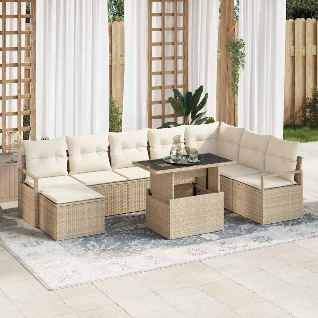 Gartensofa-set 9 stk. Beige und Creme Poly-Rattan