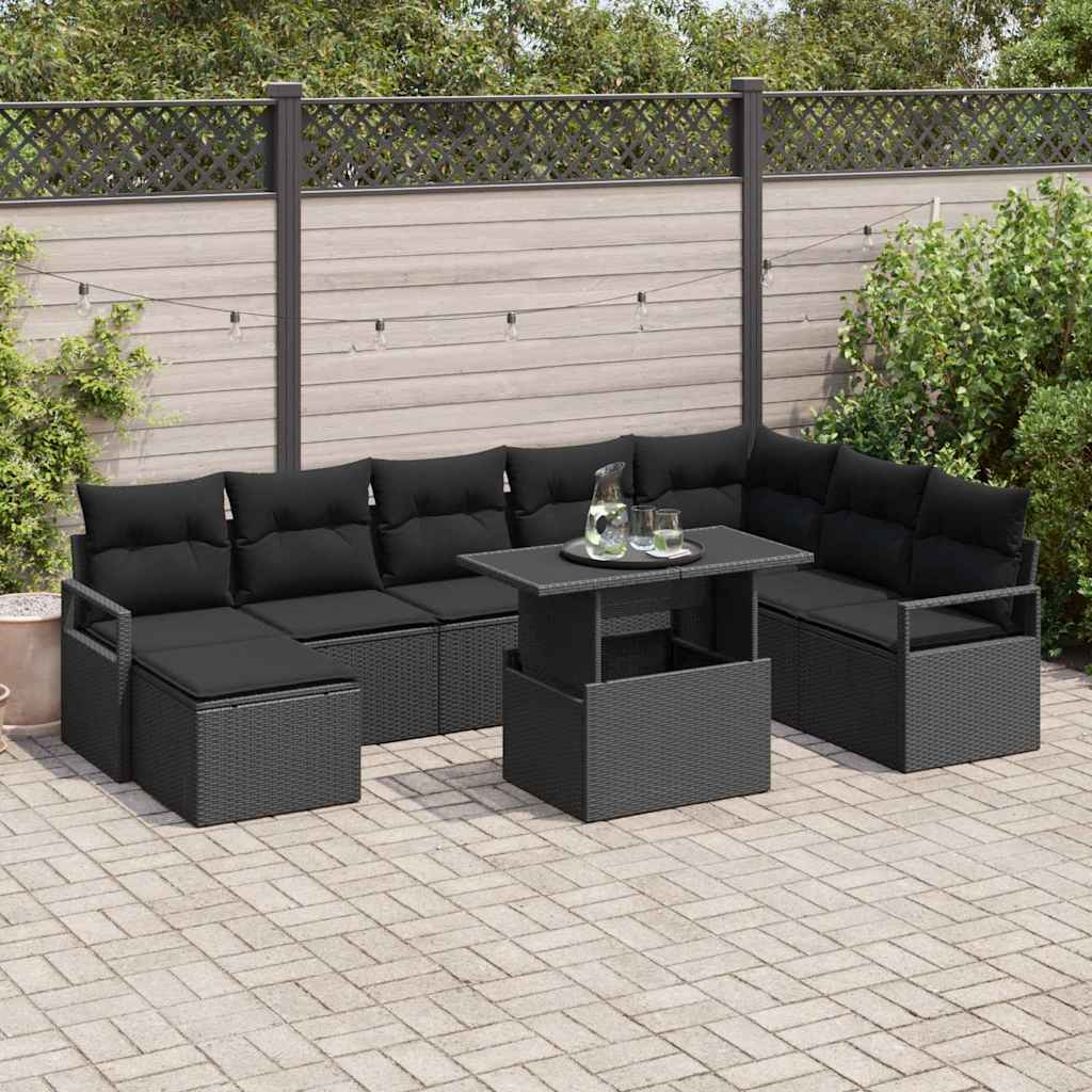 Gartensofa-set 9 stk. Schwarz Poly-Rattan