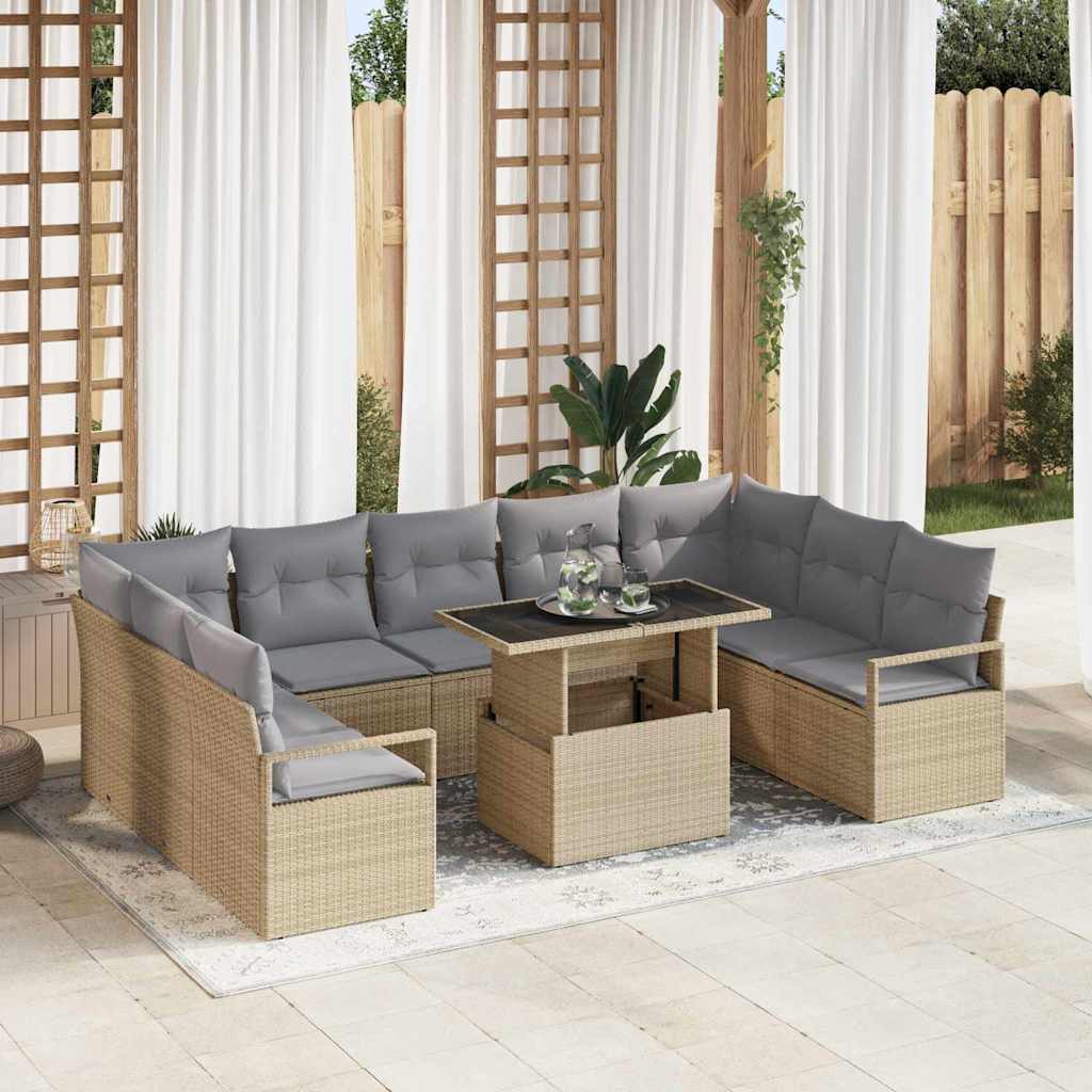 Gartensofa-set 10 stk. 9-Sitzanzahl Beige und Hellgrau