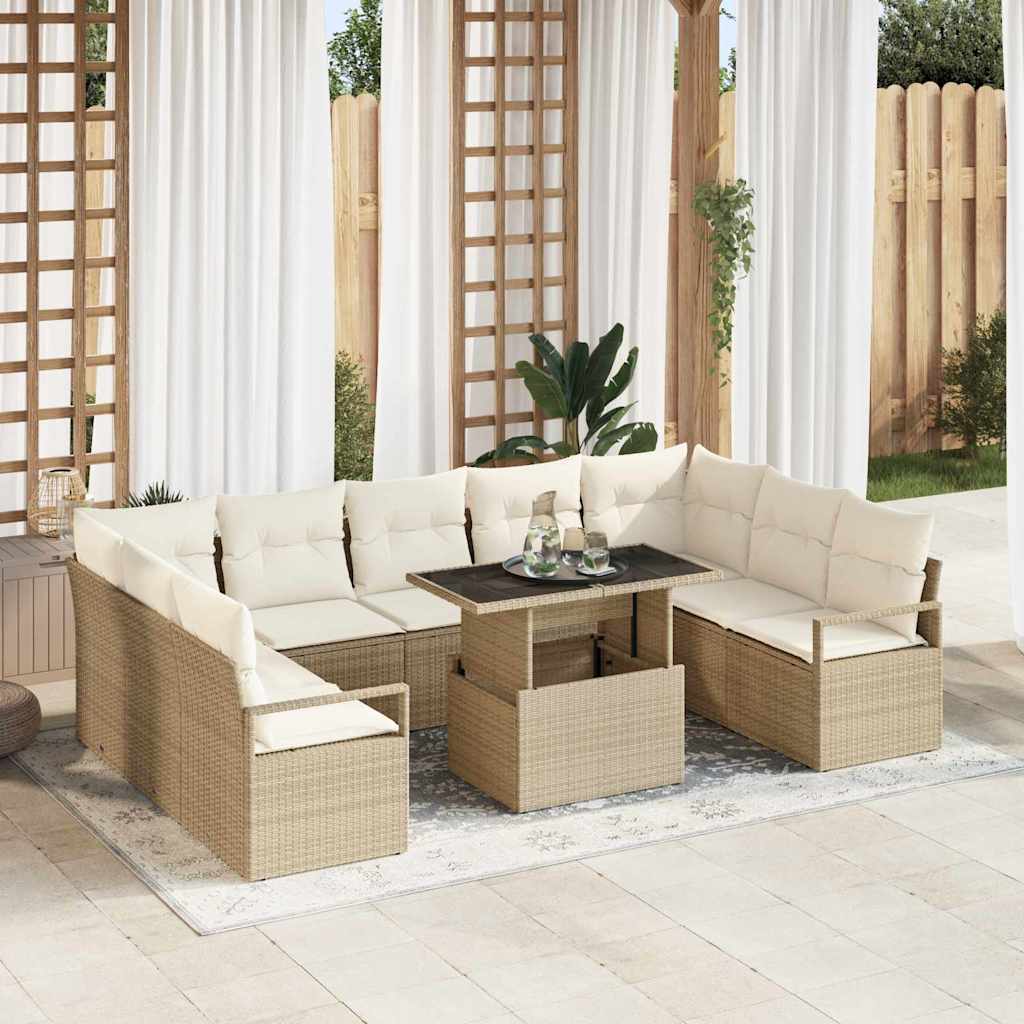 Gartensofa-set 10 stk. 9-Sitzanzahl Beige und Creme Poly-Rattan