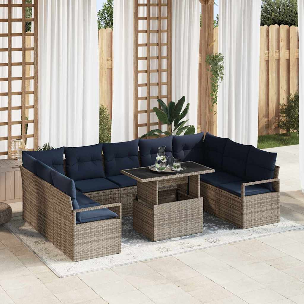 Gartensofa-set 10 stk. 9-Sitzanzahl Grau und Marineblau