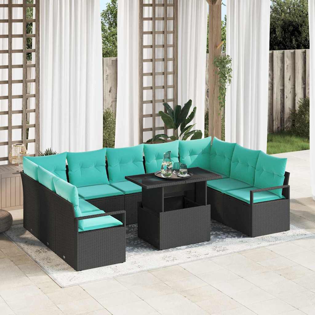 Gartensofa-set 10 stk. 9-Sitzanzahl Schwarz und Blau
