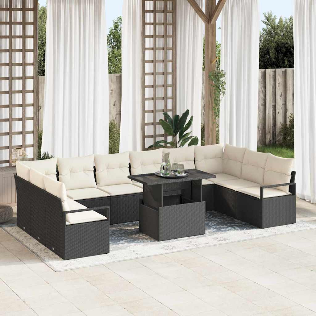 Gartensofa-set 11 stk. 10-Sitzanzahl Schwarz und Creme