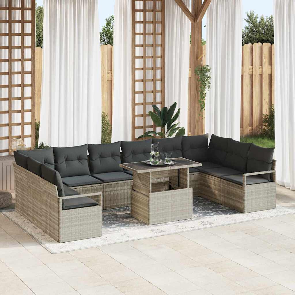 Gartensofa-set 11 stk. 10-Sitzanzahl Hellgrau Poly-Rattan