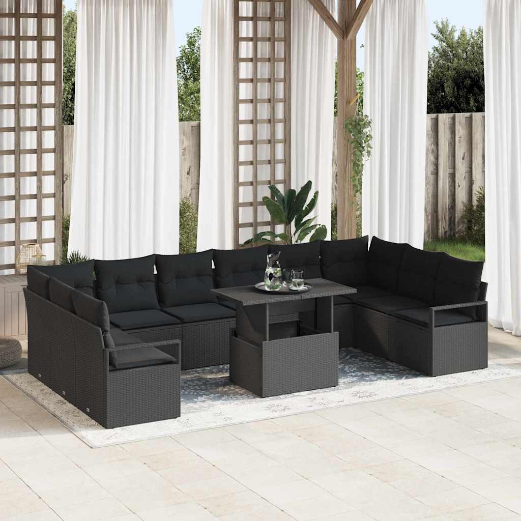 Gartensofa-set 11 stk. 10-Sitzanzahl Schwarz Poly-Rattan