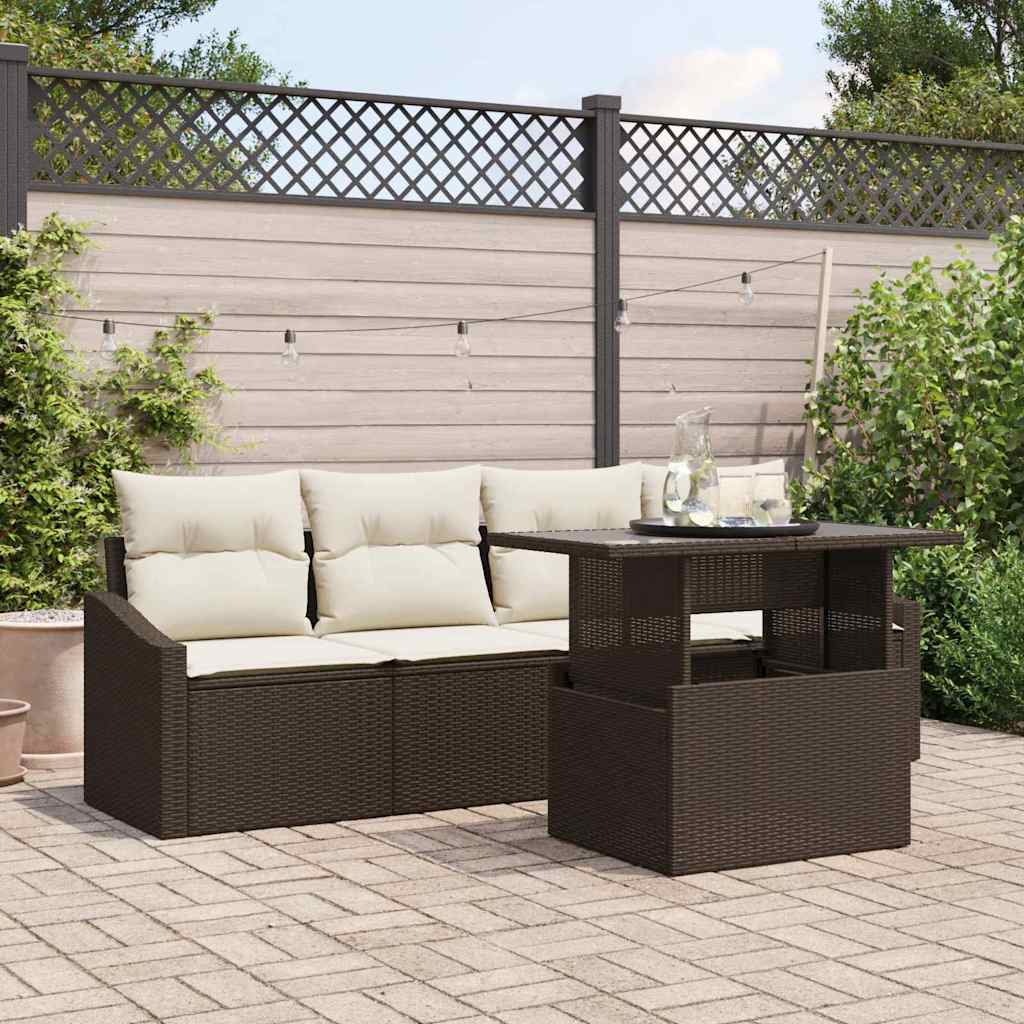 Gartensofa-set 5 stk. Braun und Creme Poly-Rattan