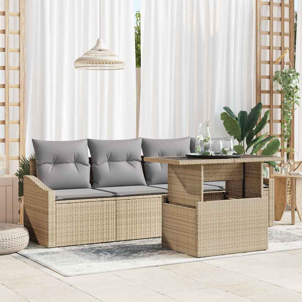 Gartensofa-set 5 stk. Beige und Hellgrau Poly-Rattan