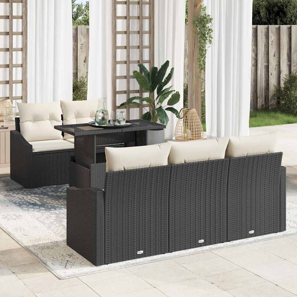 Gartensofa-set 6 stk. Schwarz und Creme Poly-Rattan