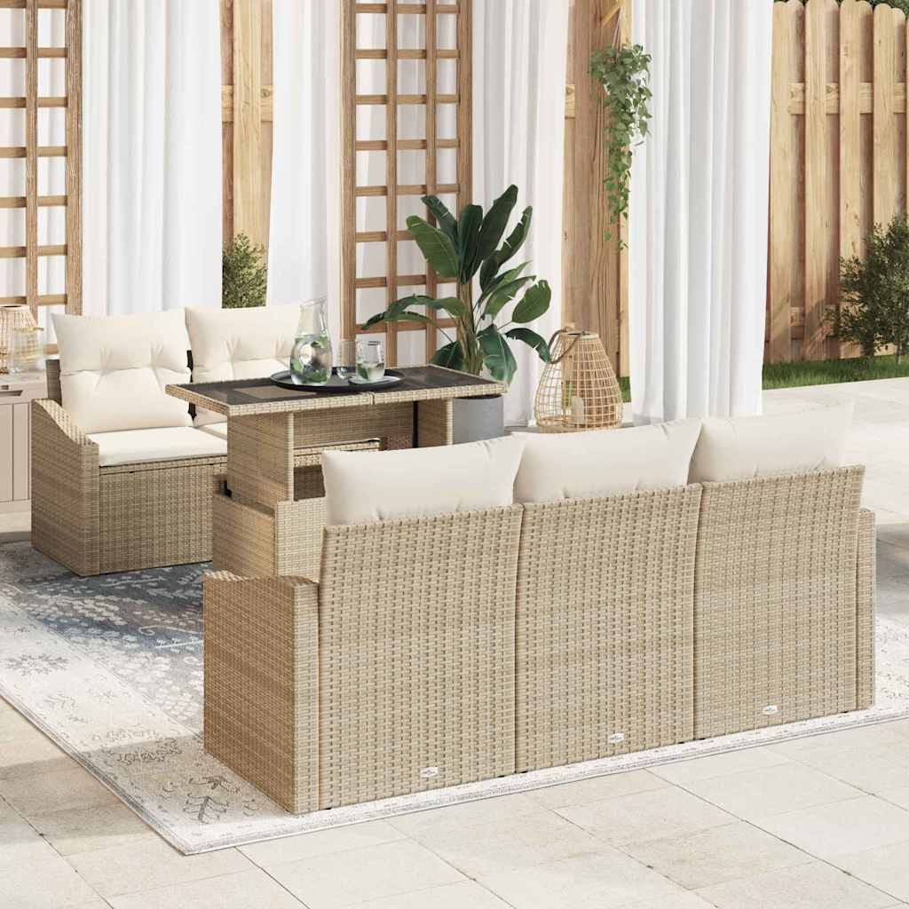 Gartensofa-set 6 stk. Beige und Creme Poly-Rattan