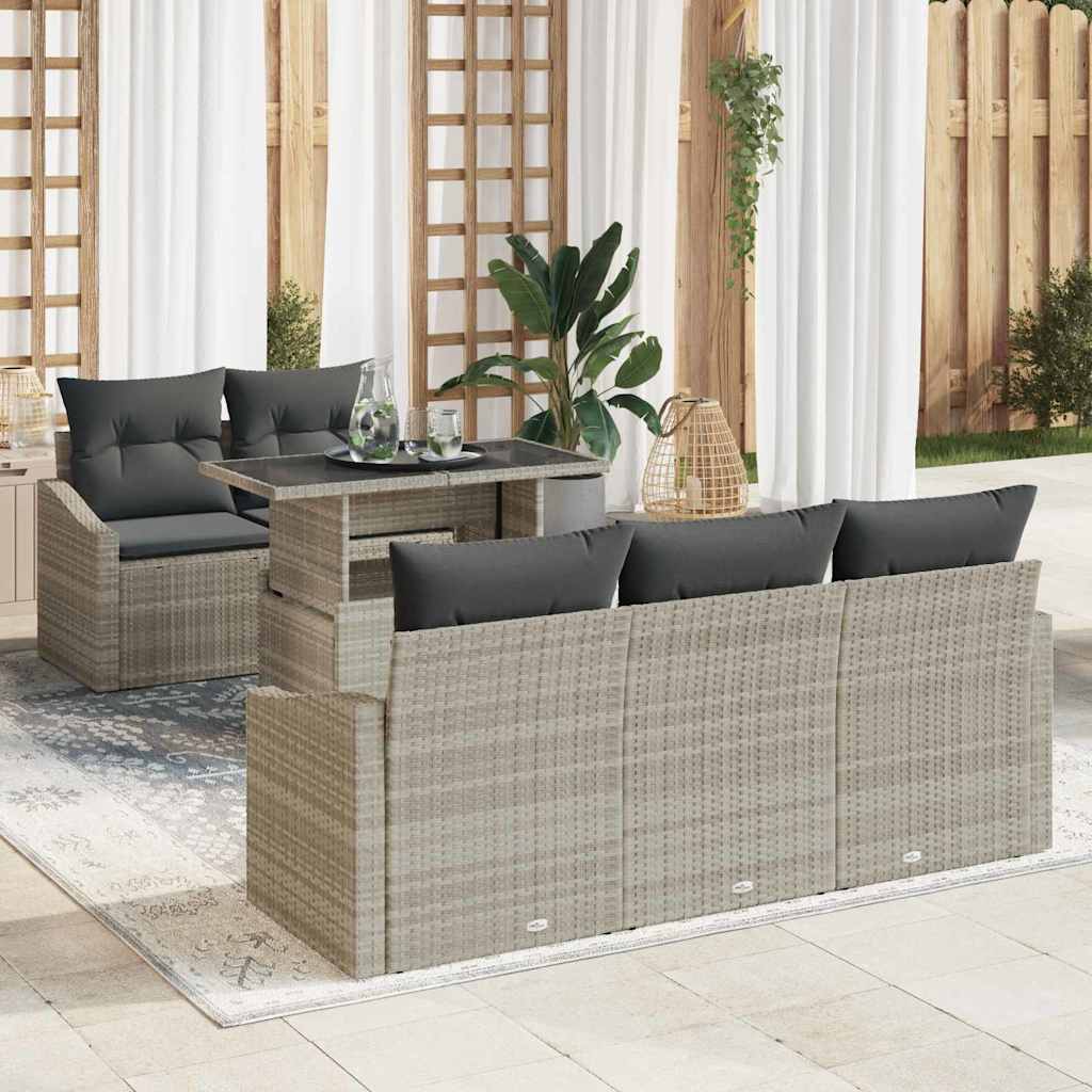 Gartensofa-set 6 stk. Hellgrau Poly-Rattan
