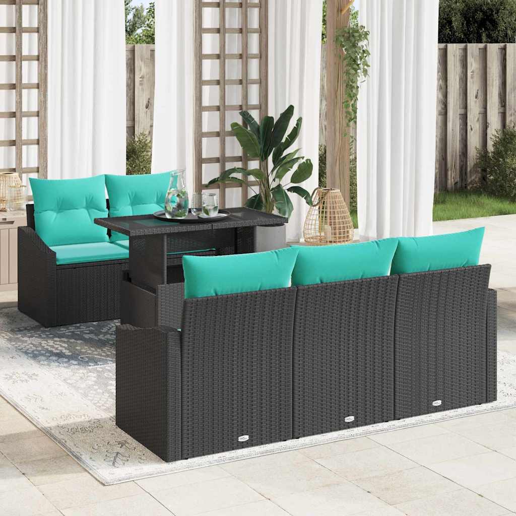 Gartensofa-set 6 stk. 5-Sitzanzahl Schwarz und Blau Poly-Rattan