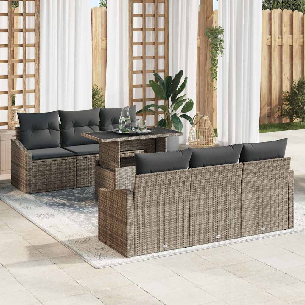 Gartensofa-set 7 stk. Grau Poly-Rattan
