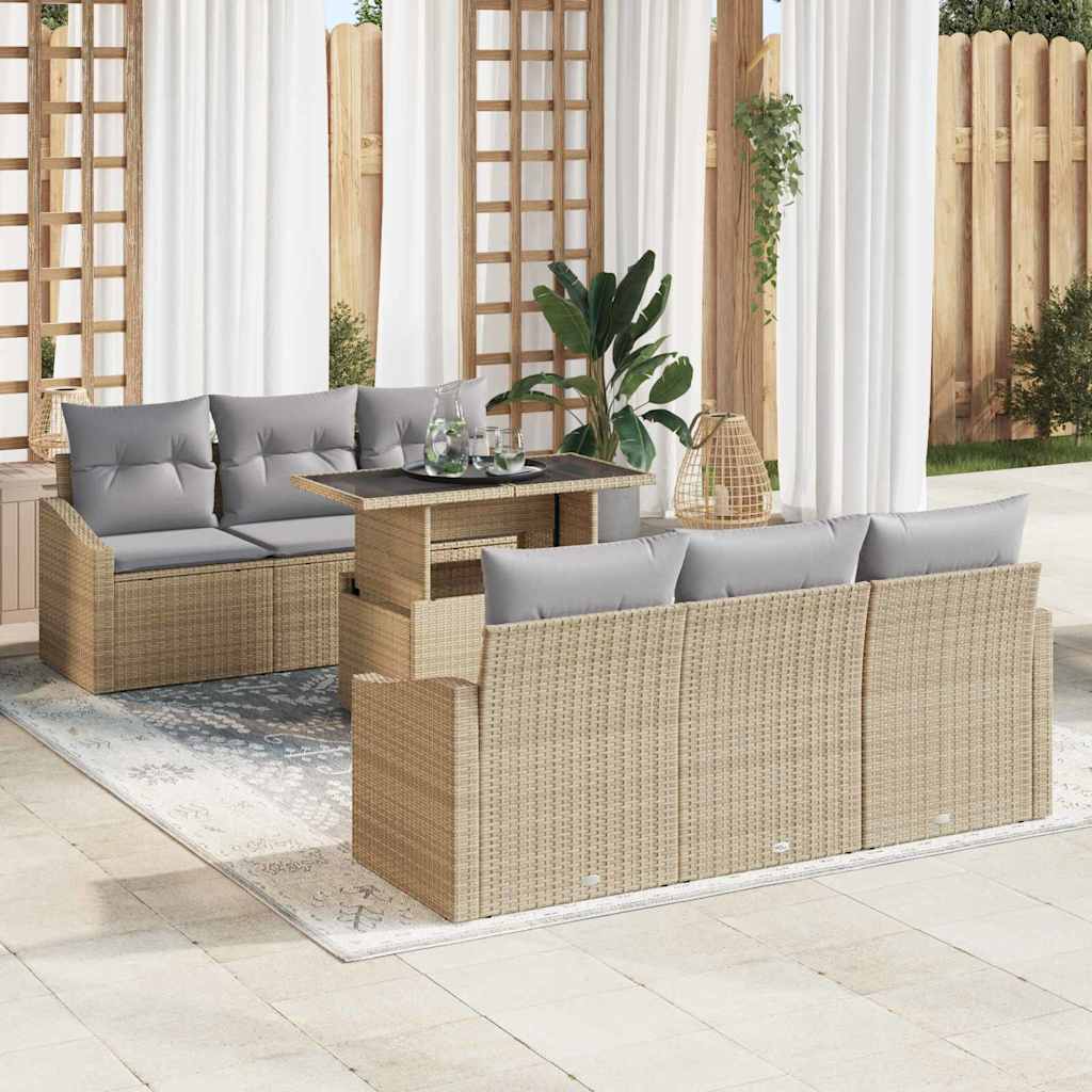 Gartensofa-set 7 stk. Beige und Hellgrau Poly-Rattan