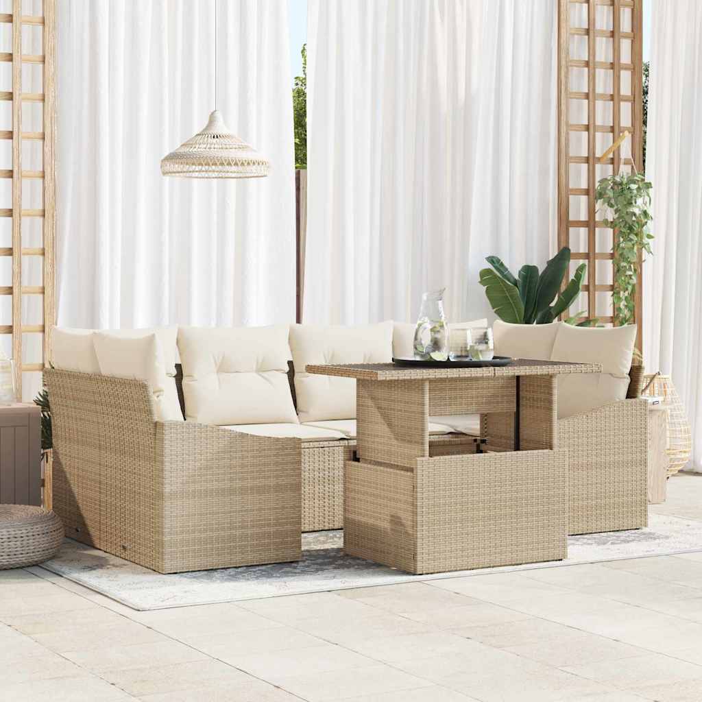 Gartensofa-set 7 stk. Beige und Creme Poly-Rattan